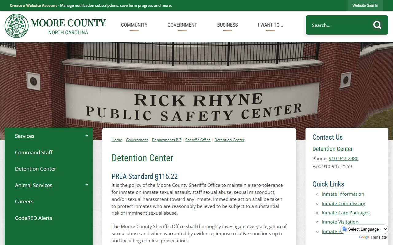 Moore County Detention Center jail information page
