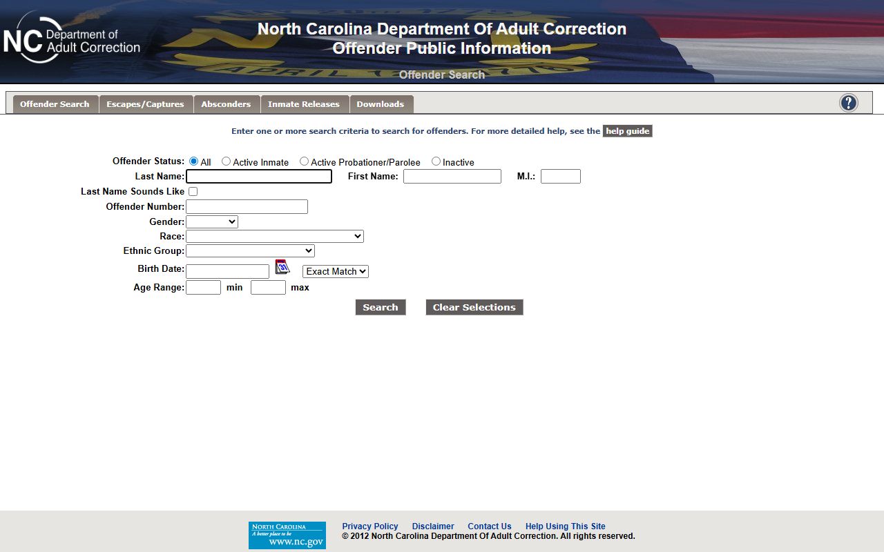 North Carolina DAC offender search for Moore County inmate population lookup